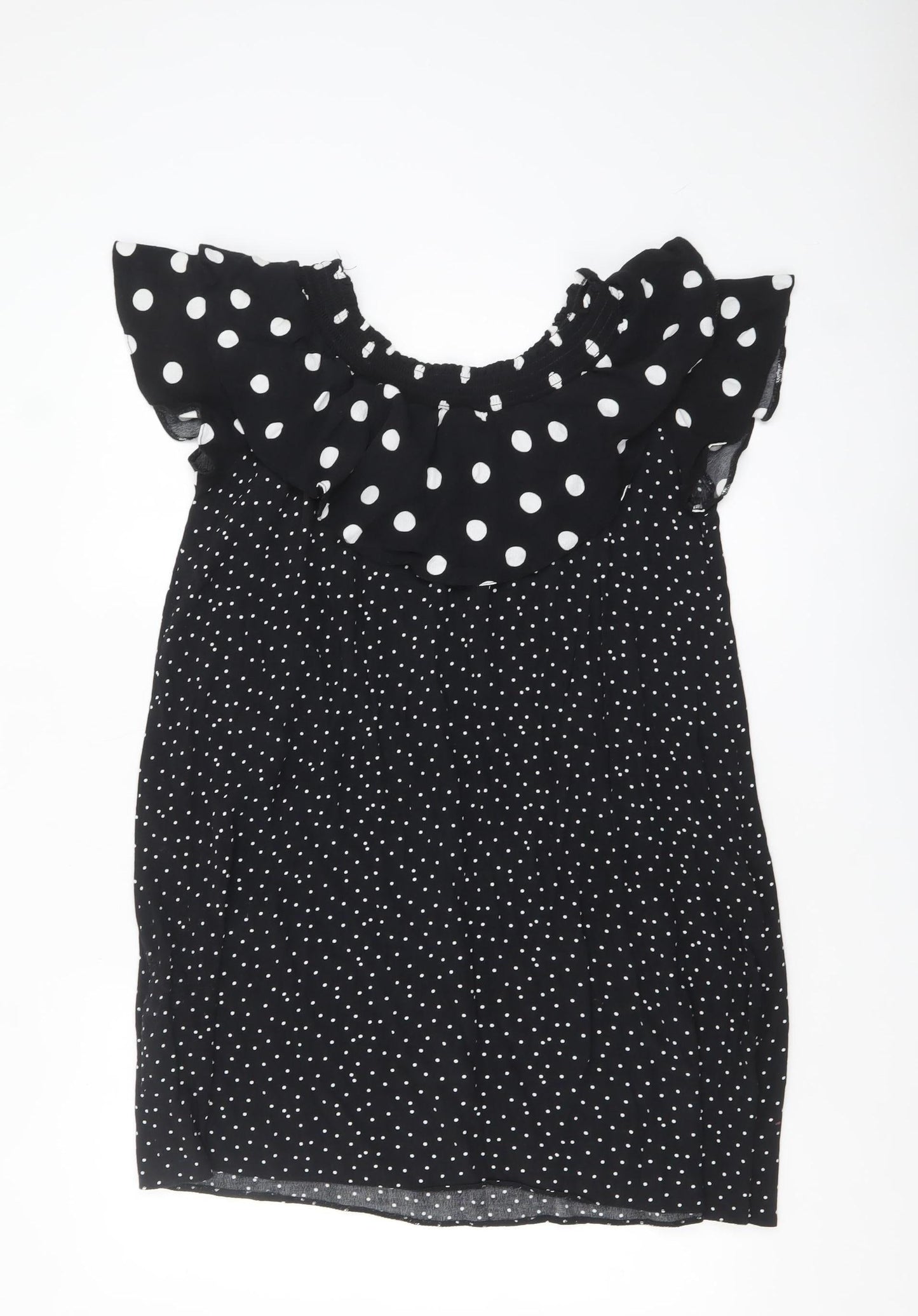 New Look Women Black Polka Dot Off Shoulder Ruffle Shift Dress Size 14