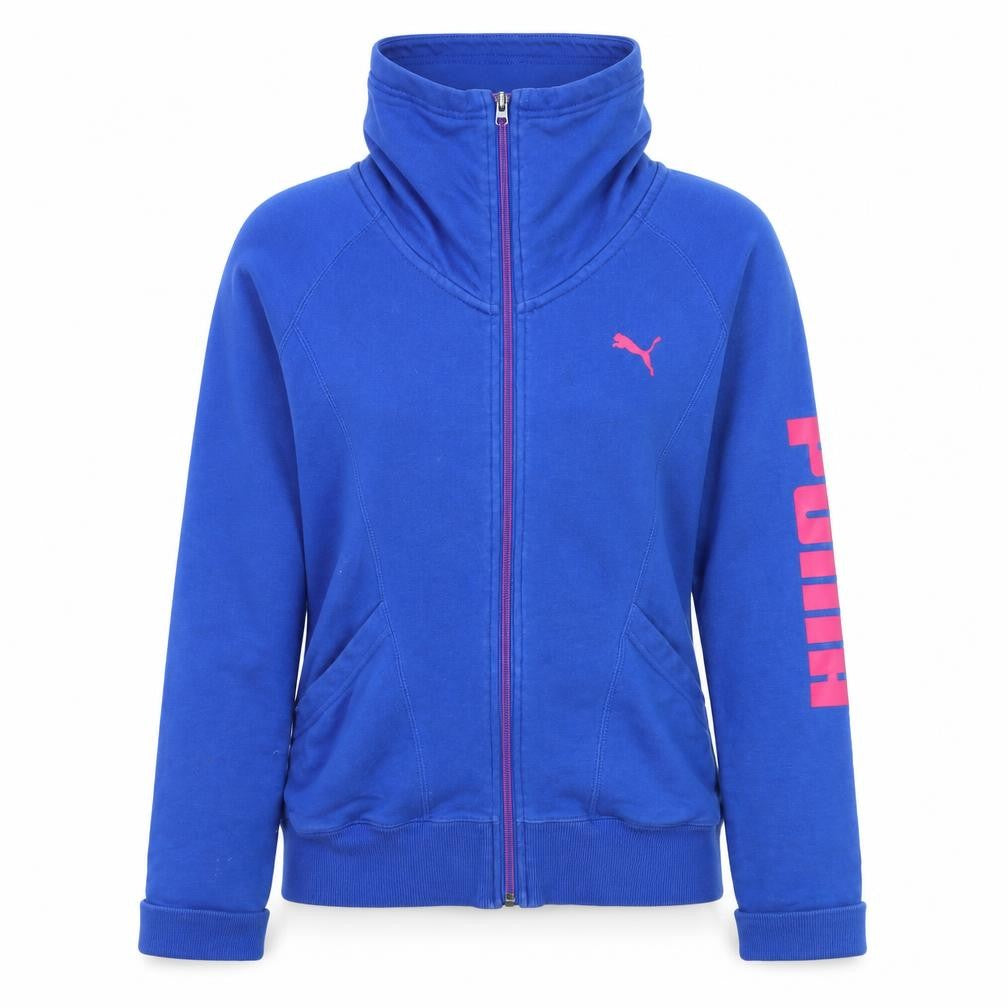 Puma Womens Blue Full Zip Hoodie Size 8 Logo Print Sleeve Casual