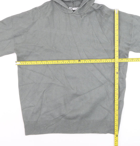 Zara Men Grey Hooded Pullover Knit Jumper Size M