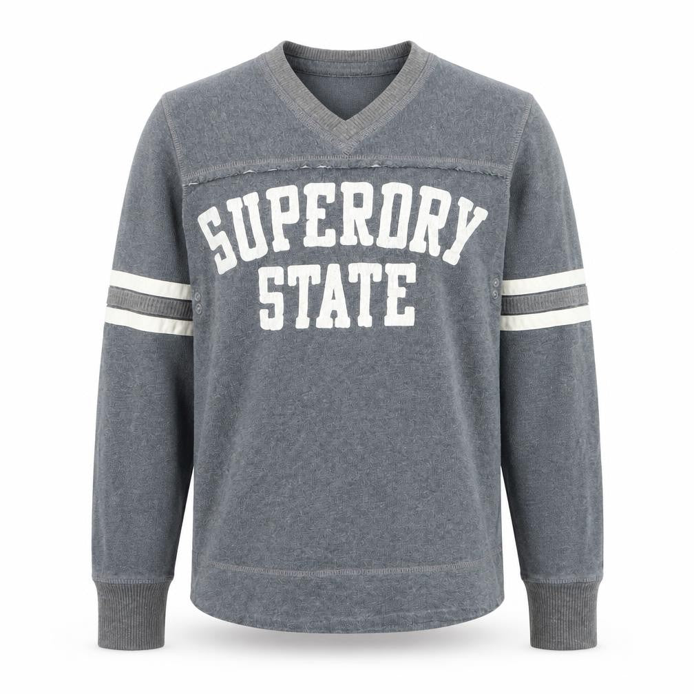 Superdry Men's Grey V-Neck Graphic Pullover Jumper M