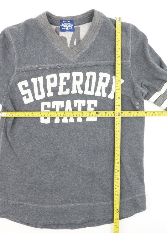 Superdry Men's Grey V-Neck Graphic Pullover Jumper M