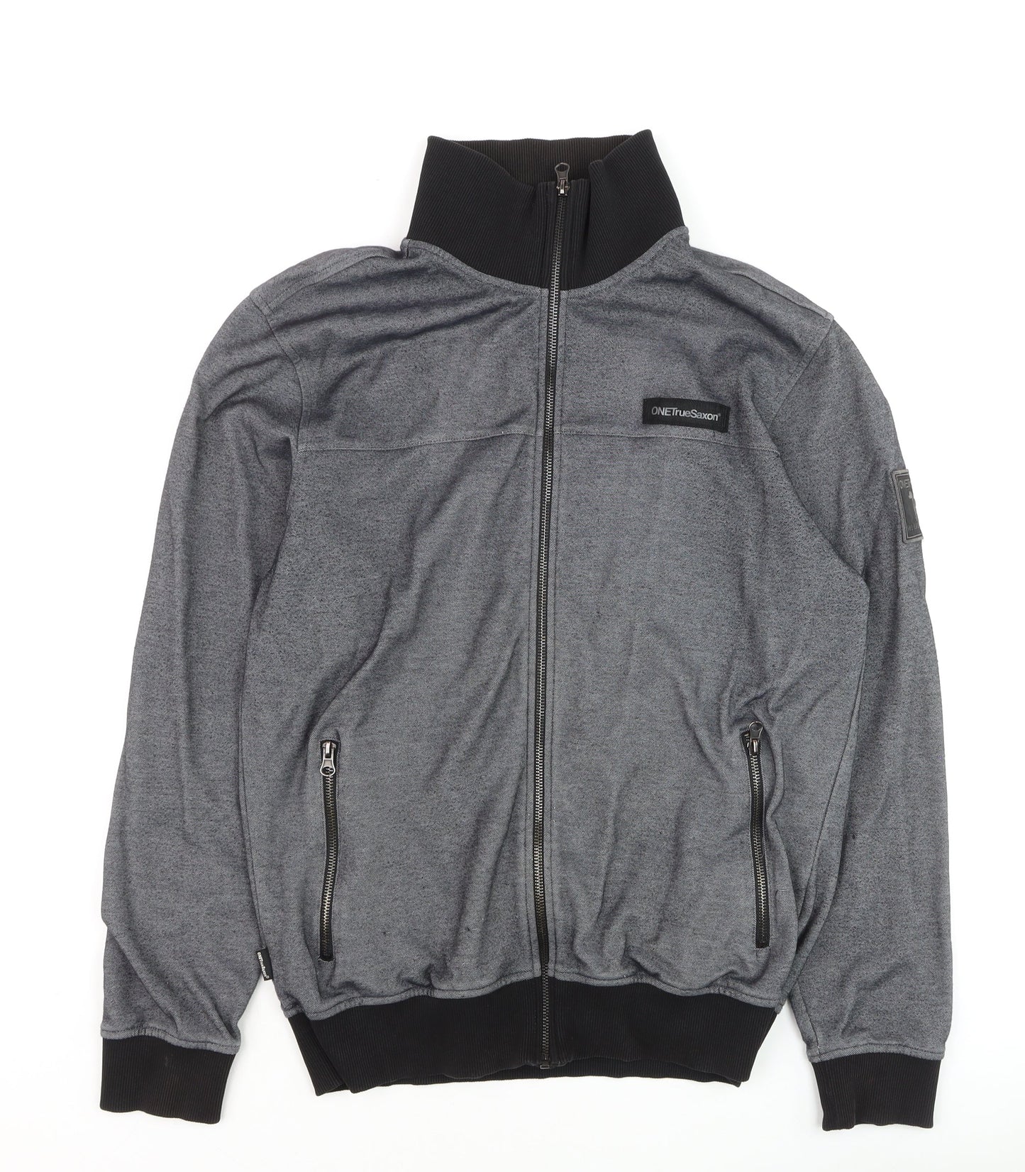 One True Saxon Men's Grey Track Jacket L Full Zip Casual Activewear