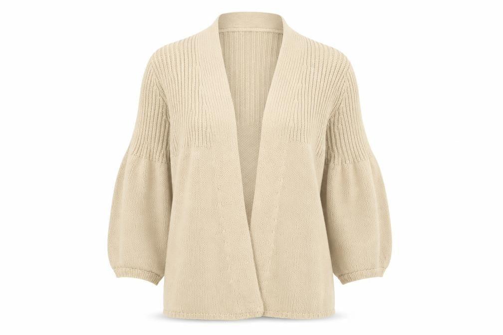 Oasis Women Beige 3/4 Sleeve Chunky Knit Open Cardigan Size 12