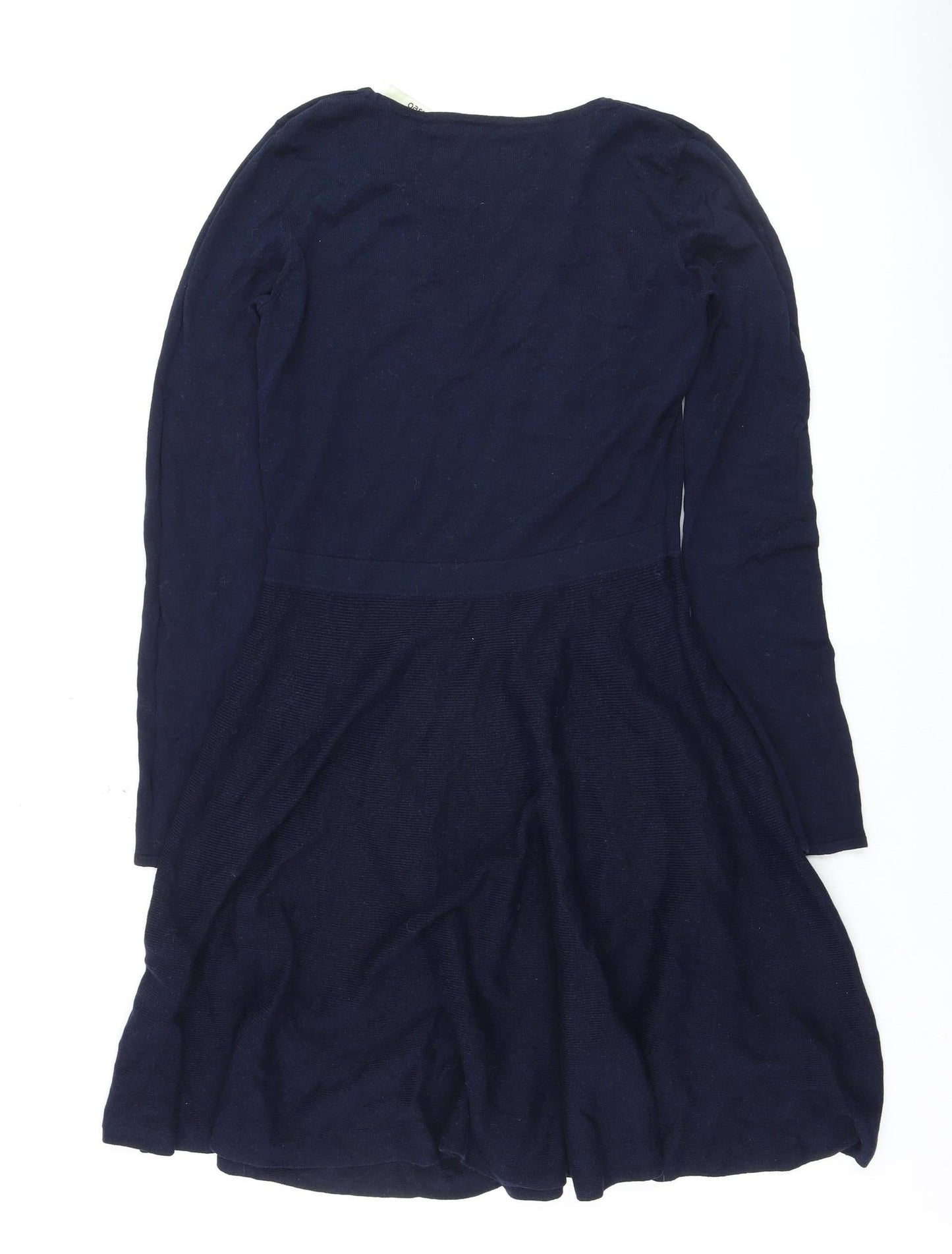 Oasis Women's Blue Knit Fit & Flare Dress Size M Long Sleeve V-Neck
