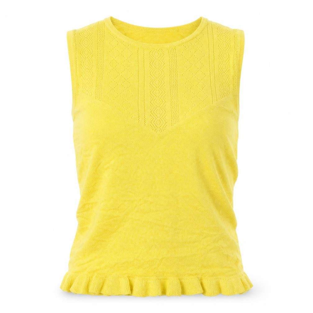 Topshop Women’s Yellow Knit Sleeveless Ruffle Hem Tank Top Size 10