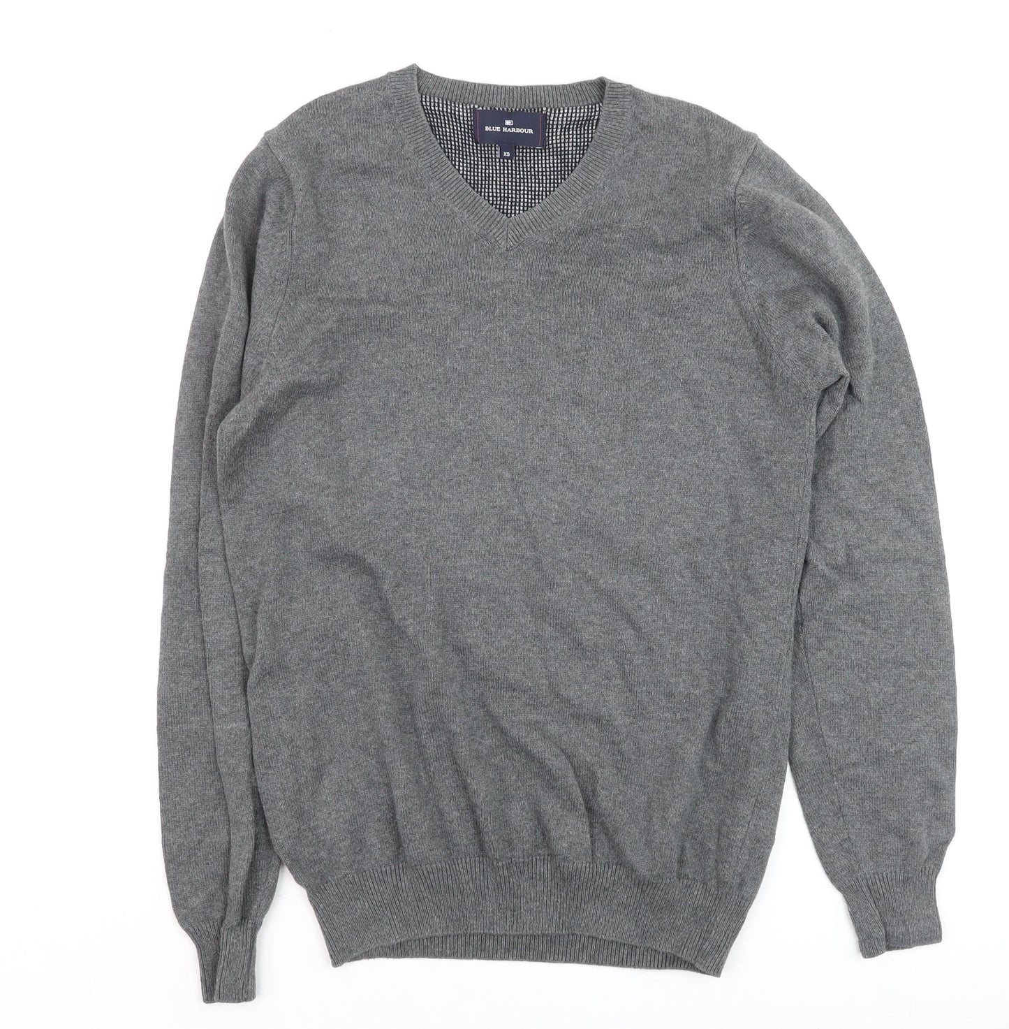 Marks and Spencer Blue Harbour Men's Grey XS V-Neck Cotton Jumper