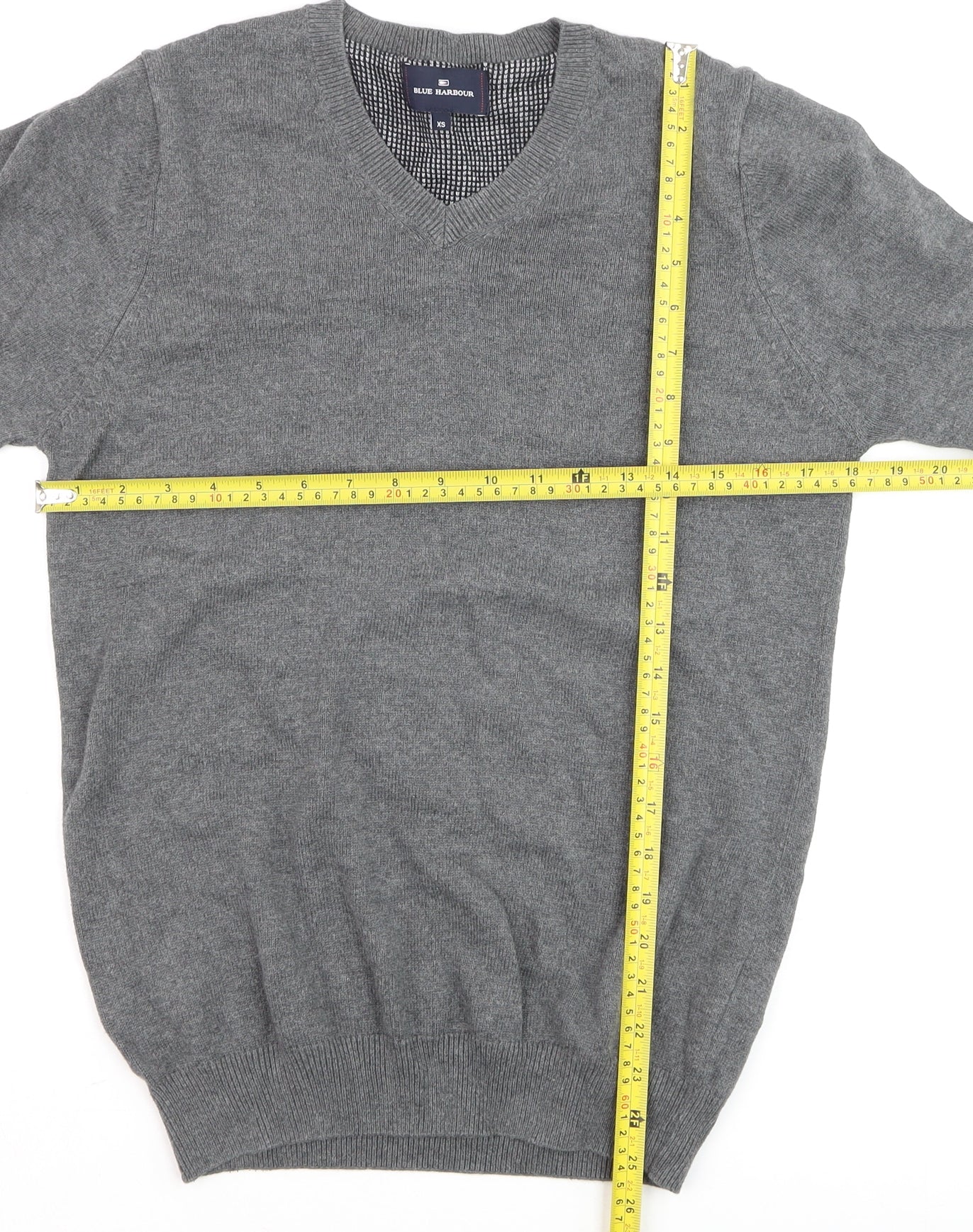 Marks and Spencer Blue Harbour Men's Grey XS V-Neck Cotton Jumper
