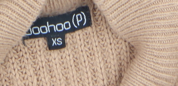 Boohoo Womens Beige Chunky-Knit Mock Neck Long Sleeve Pullover Jumper XS