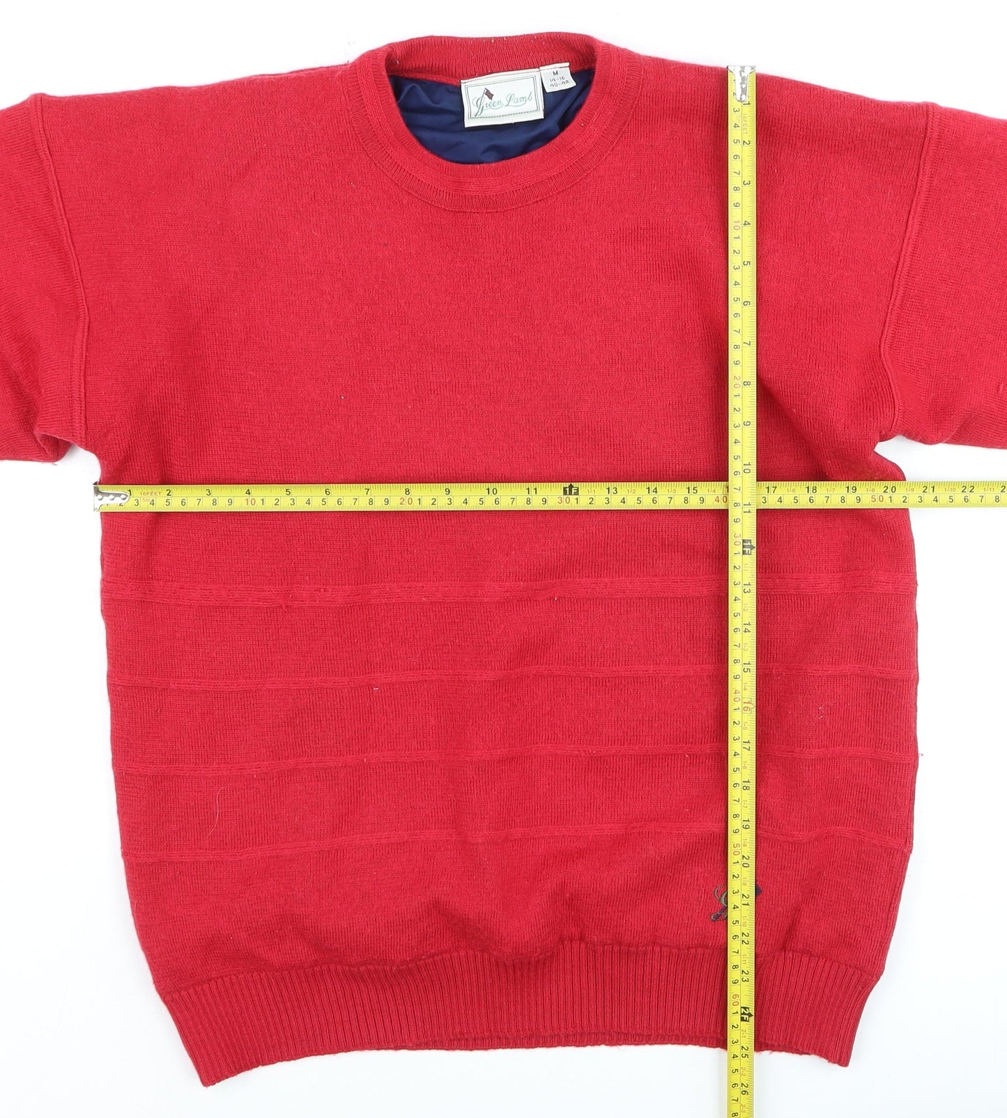 Green Lamb Men's Red Wool Blend Crew Neck Pullover Jumper M
