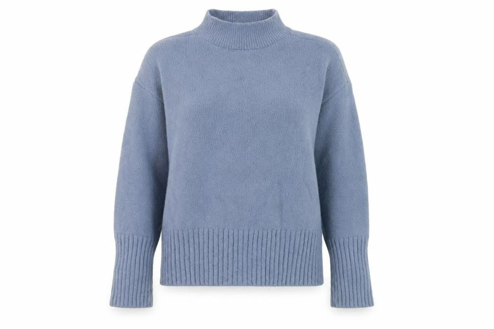 Marks & Spencer Women's Blue Mock Neck Wool Blend Jumper Size S