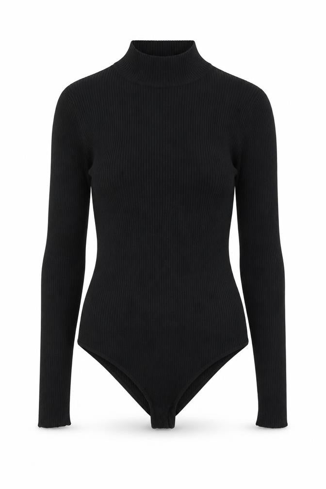PRETTYLITTLETHING Women’s Black Ribbed Mock Neck Long Sleeve Bodysuit Size S