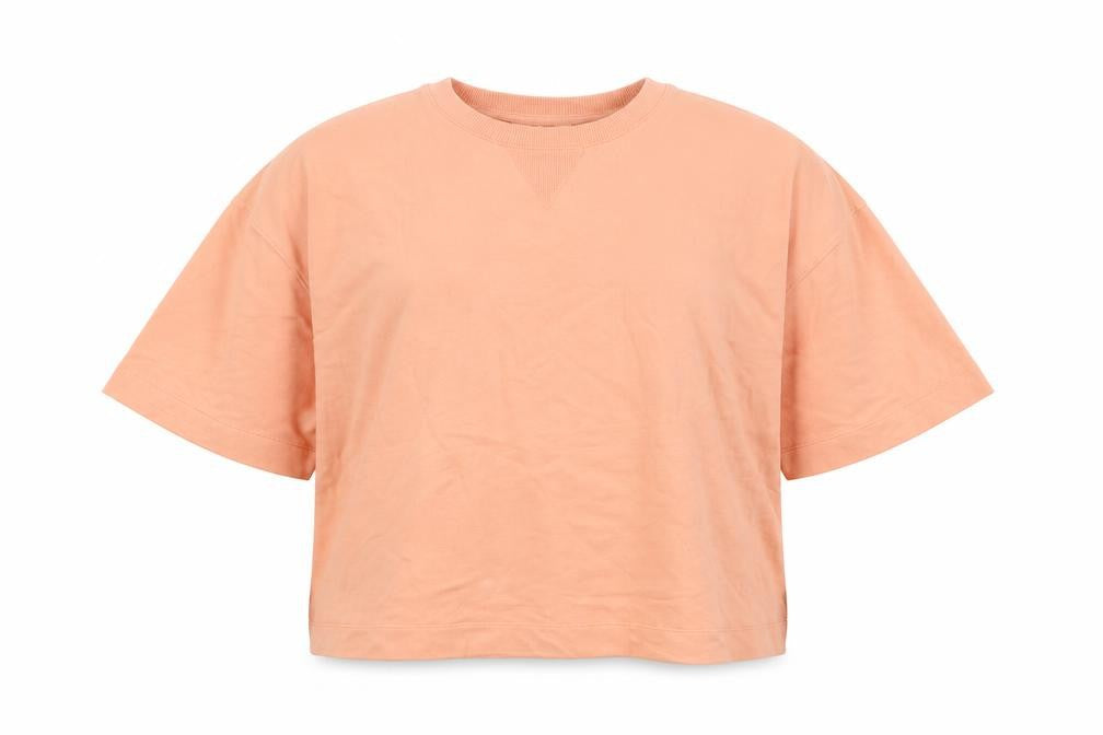River Island Women Peach Short Sleeve Relaxed Fit Cotton T-Shirt L