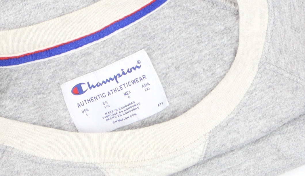 Champion Men's Grey L Pullover Sweatshirt with Logo Embroidery