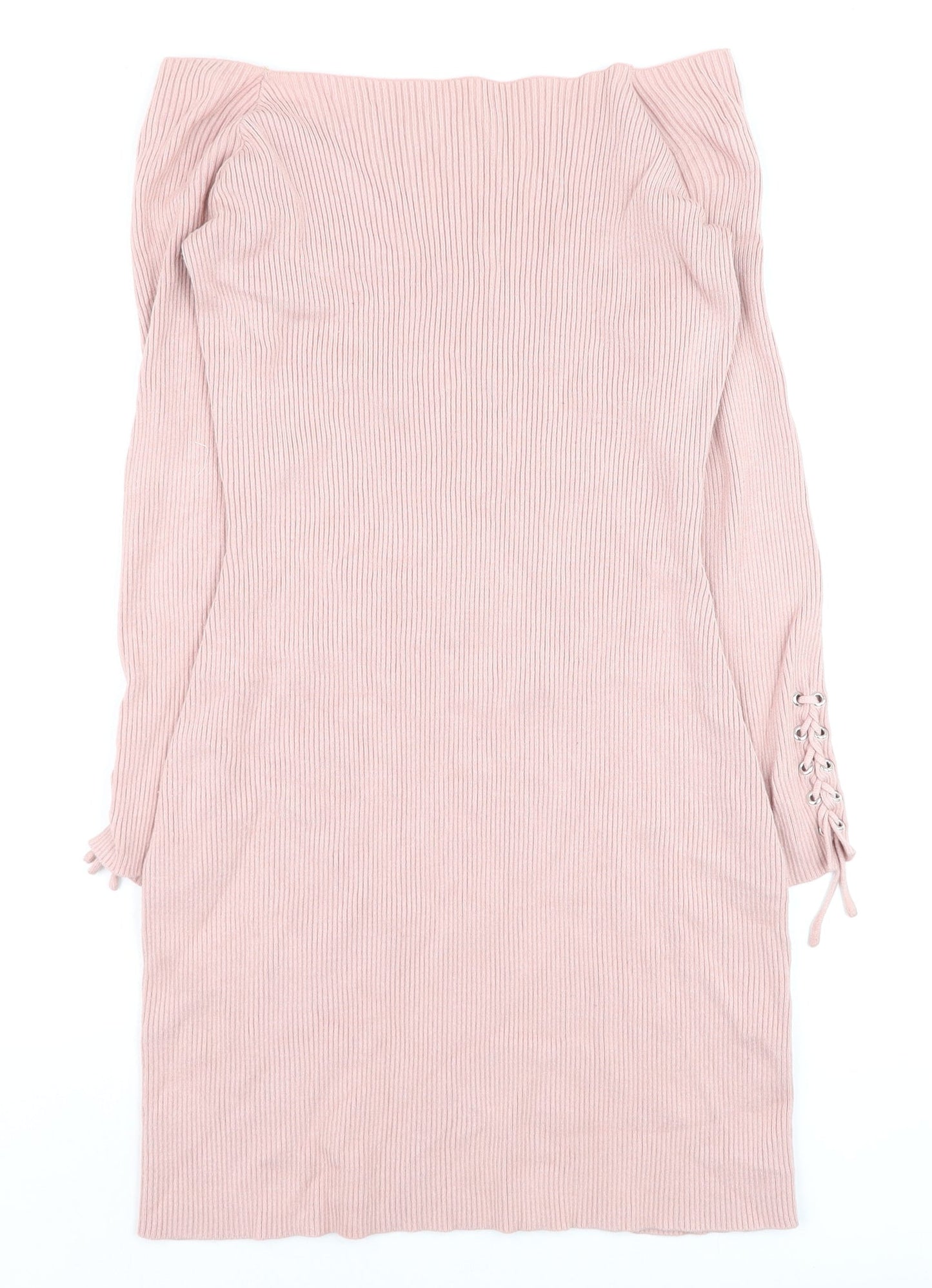 ASOS Women Pink Off Shoulder Rib Knit Bodycon Dress Size 10