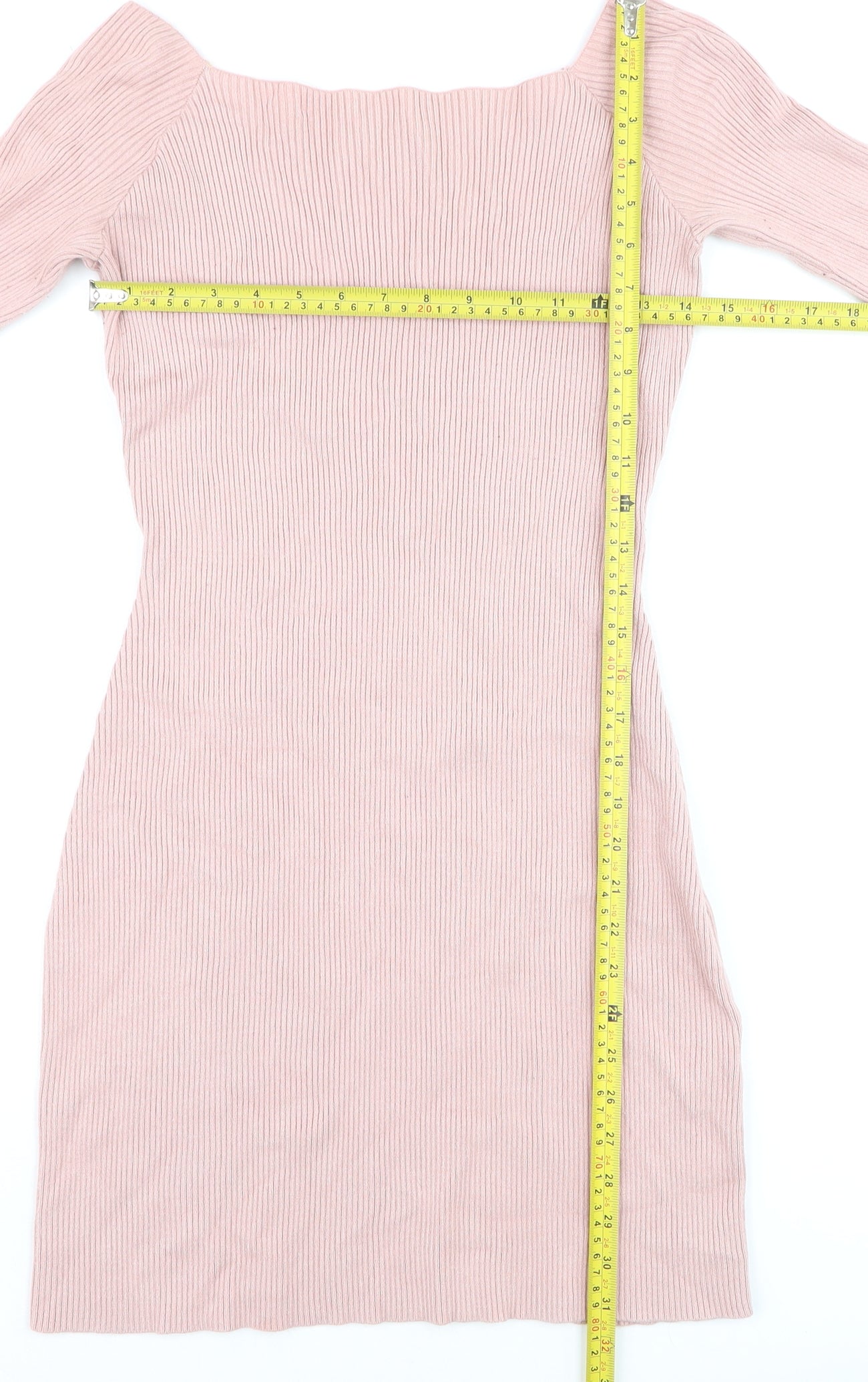 ASOS Women Pink Off Shoulder Rib Knit Bodycon Dress Size 10