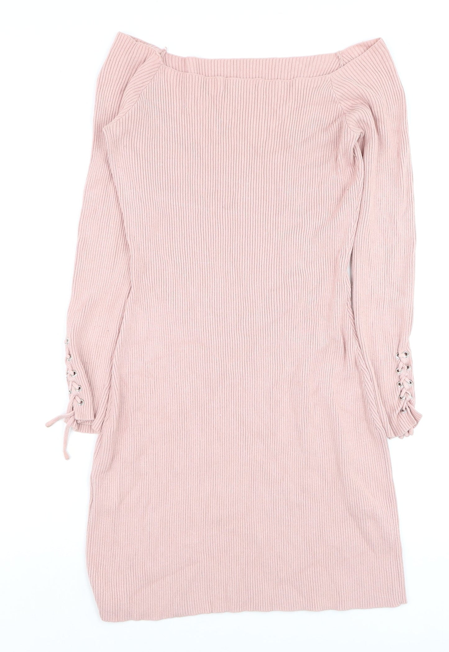 ASOS Women Pink Off Shoulder Rib Knit Bodycon Dress Size 10