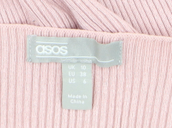 ASOS Women Pink Off Shoulder Rib Knit Bodycon Dress Size 10