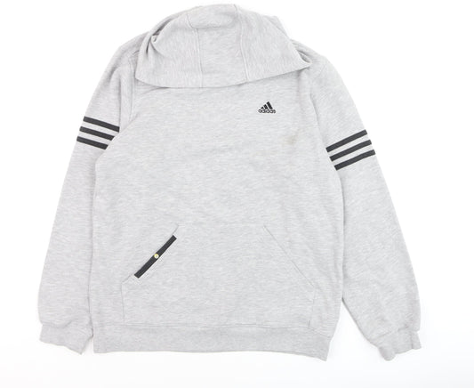 Adidas Boys Grey Hoodie Sweatshirt 14A/164 Regular Fit Cotton Blend