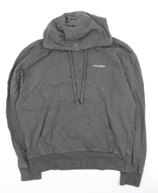Collusion Men's Grey Pullover Hoodie Size M Logo Front Cotton