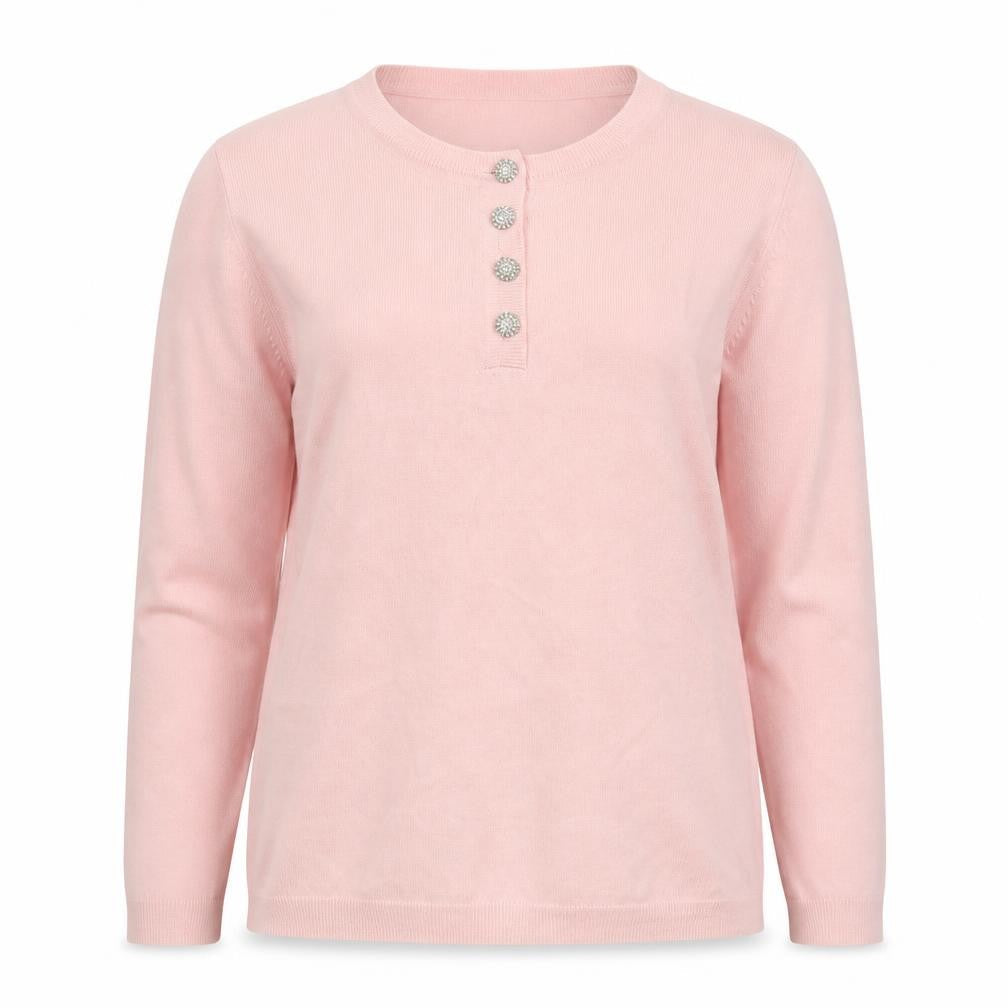 Peter Hahn Women's Pink Cotton Henley Jumper Size 16 Long Sleeve