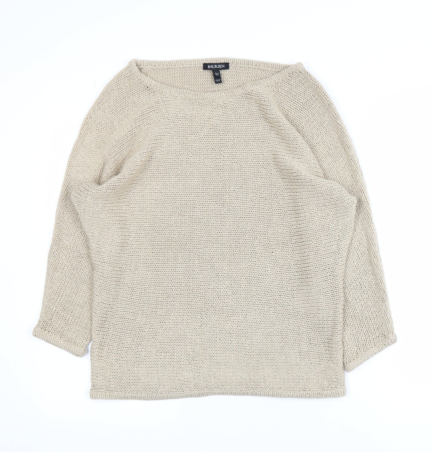 Baukjen Women Beige Chunky Knit Boat Neck Pullover Jumper UK 10