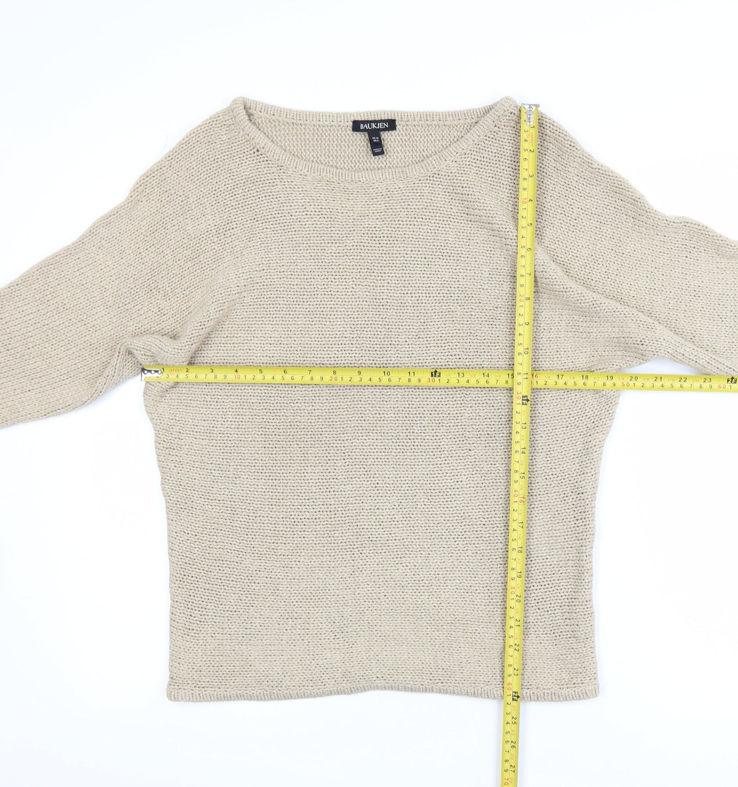 Baukjen Women Beige Chunky Knit Boat Neck Pullover Jumper UK 10