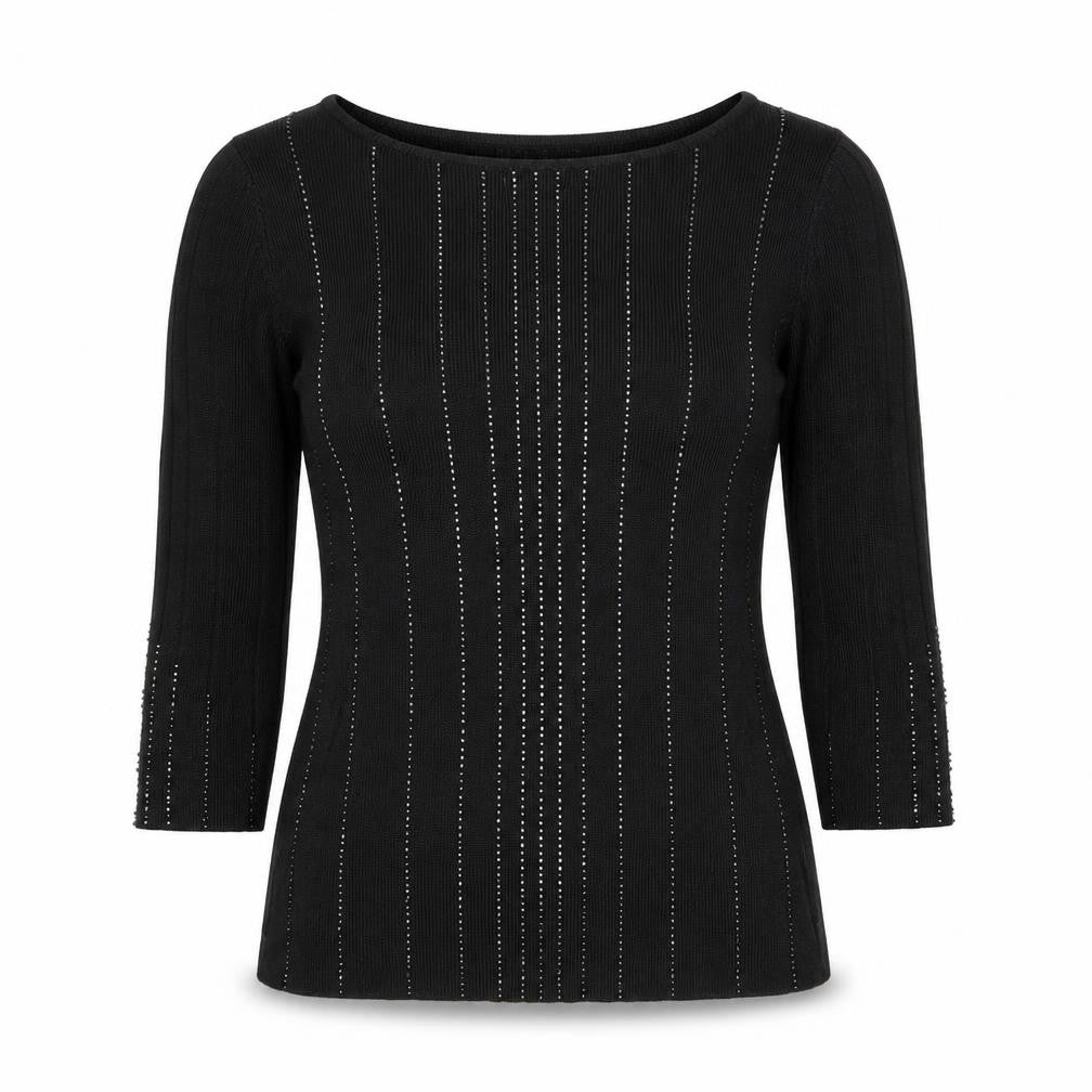 Marks & Spencer Women’s Black Beaded 3/4 Sleeve Knit Blouse Size 10
