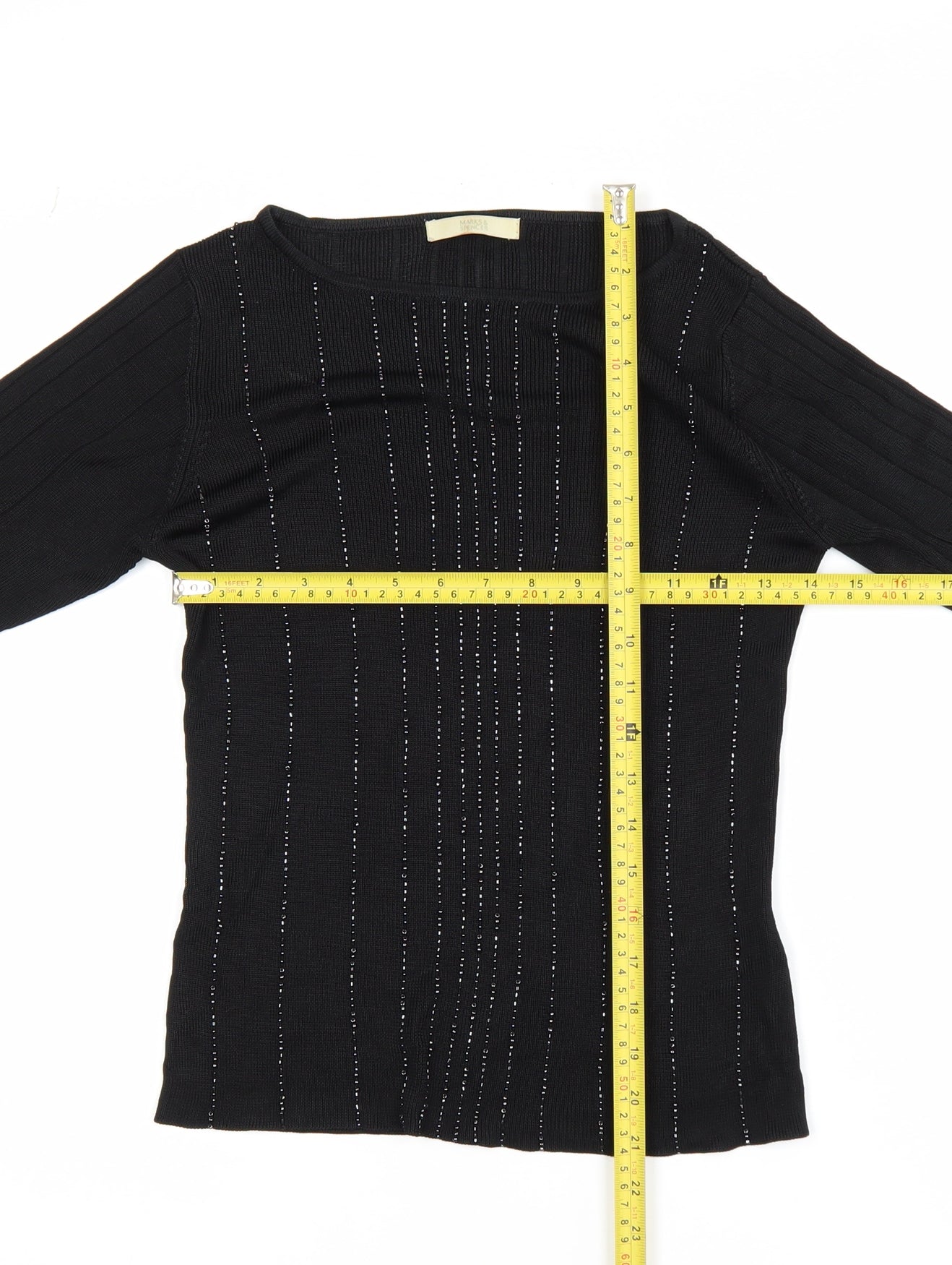Marks and Spencer Women’s Black Beaded 3/4 Sleeve Knit Blouse Size 10