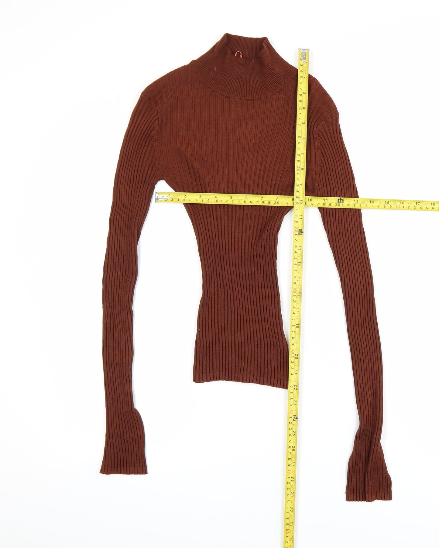 Threadbare Women Brown Roll Neck Tall Slim Fit Rib Knit Top Size 6