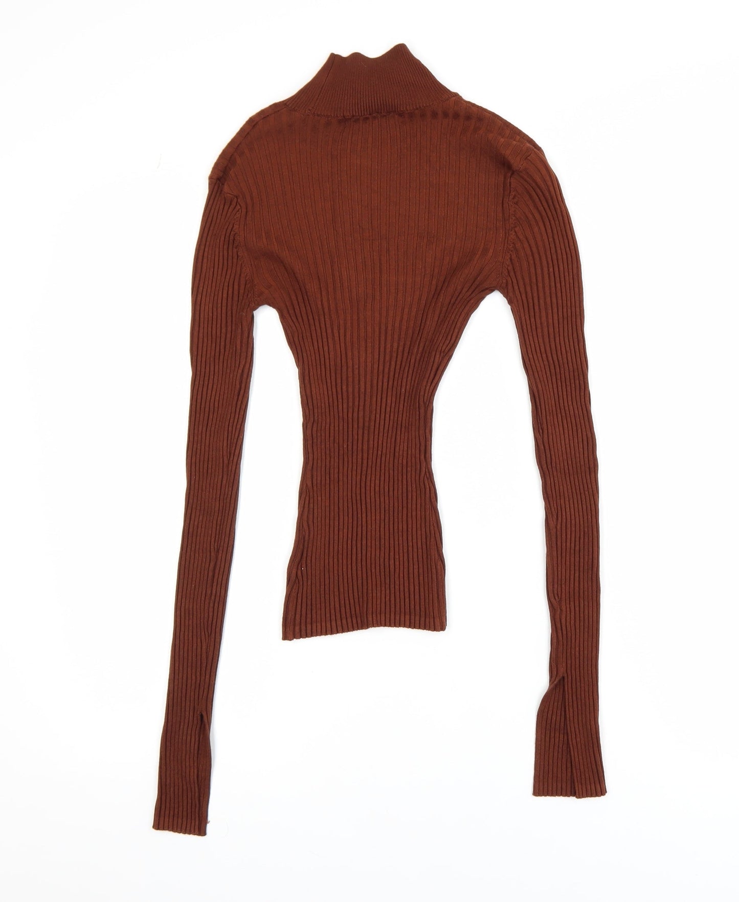 Threadbare Women Brown Roll Neck Tall Slim Fit Rib Knit Top Size 6