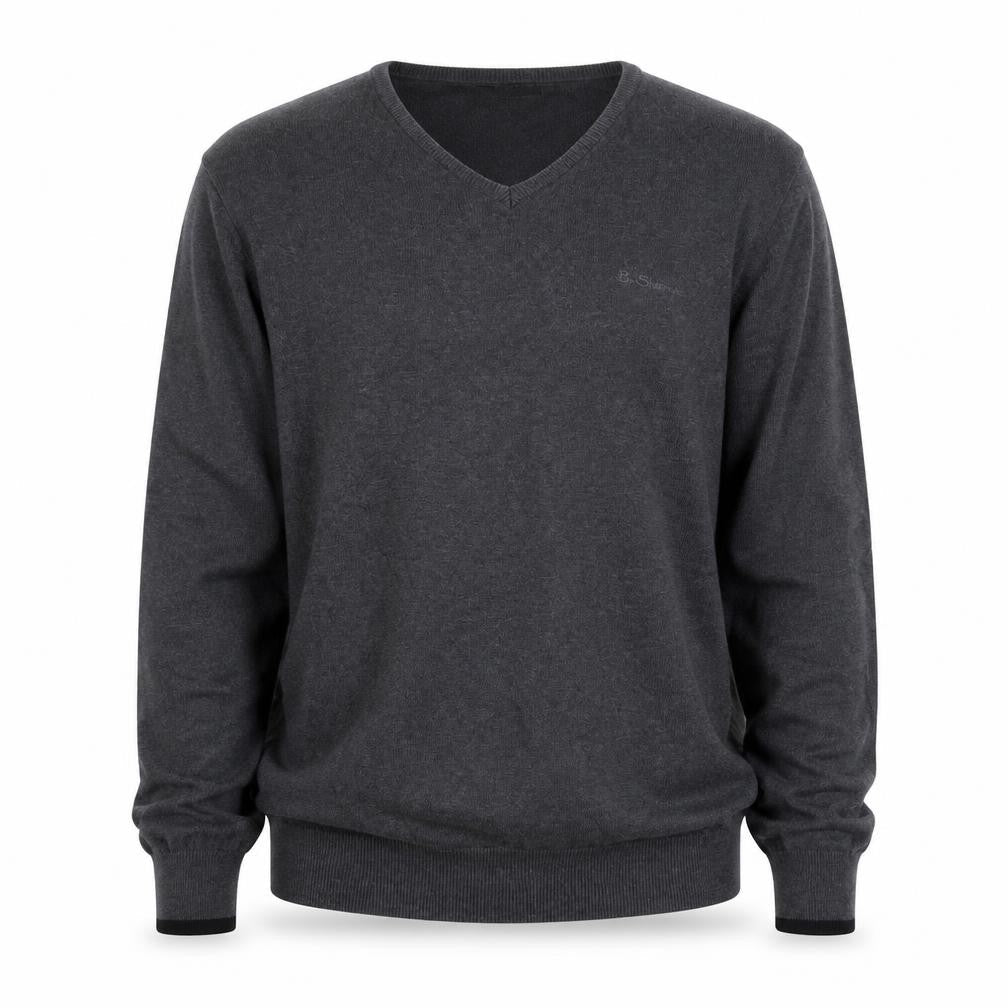 Ben Sherman Men's Grey Cotton V-Neck Pullover Jumper XL
