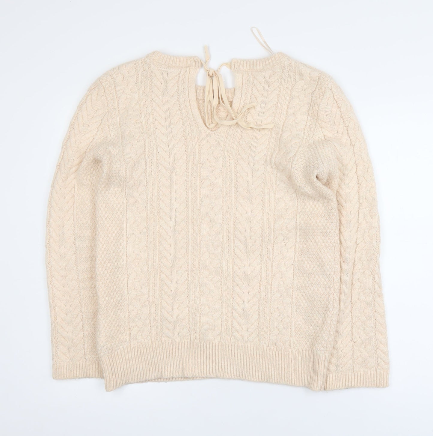 Zara Women Beige Cable-Knit Crew Neck Pullover Jumper Size L