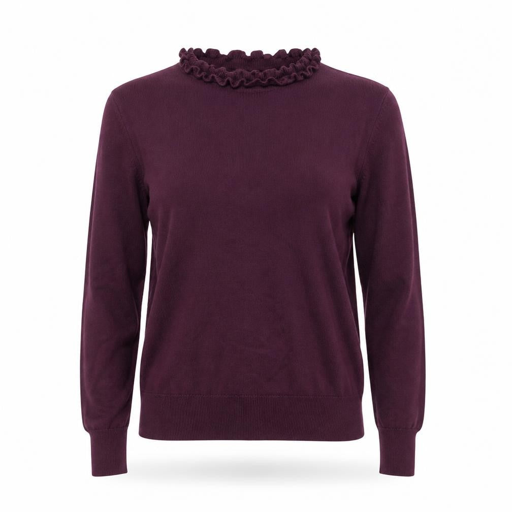 Oasis Womens Purple Ruffle Neck Long Sleeve Knit Blouse Size M