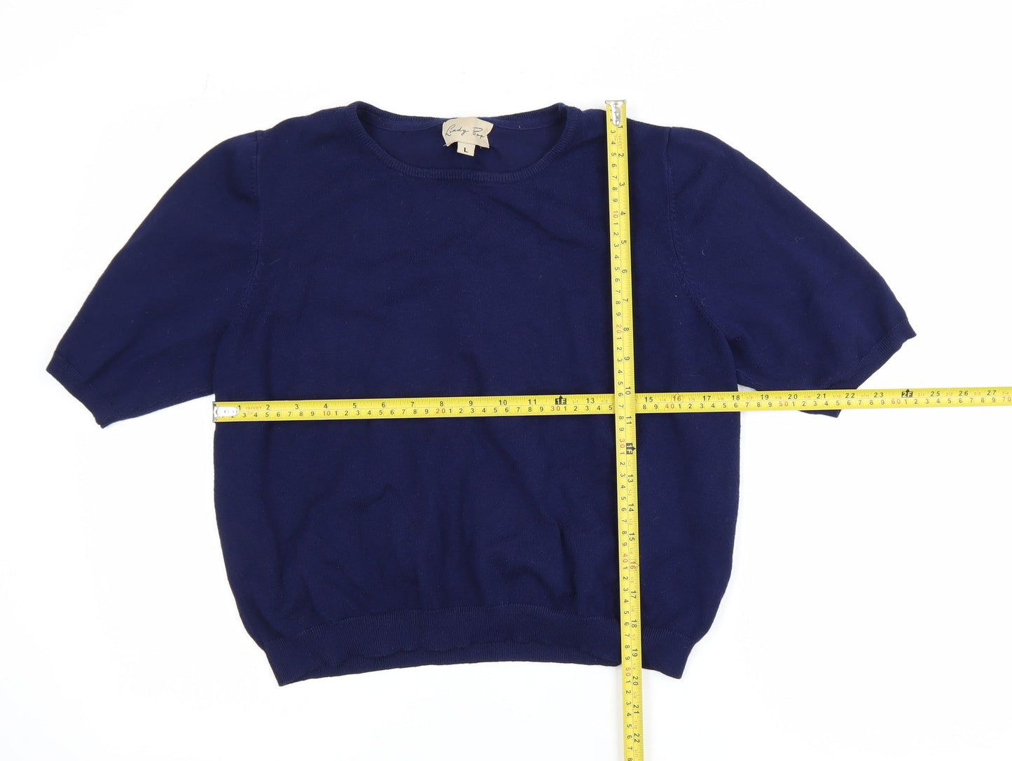 Lindy Bop Women's Blue Knit Short Sleeve Crew Neck Blouse L