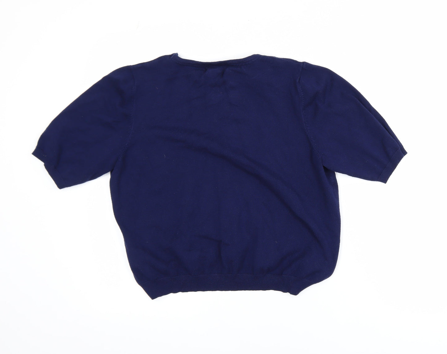 Lindy Bop Women's Blue Knit Short Sleeve Crew Neck Blouse L