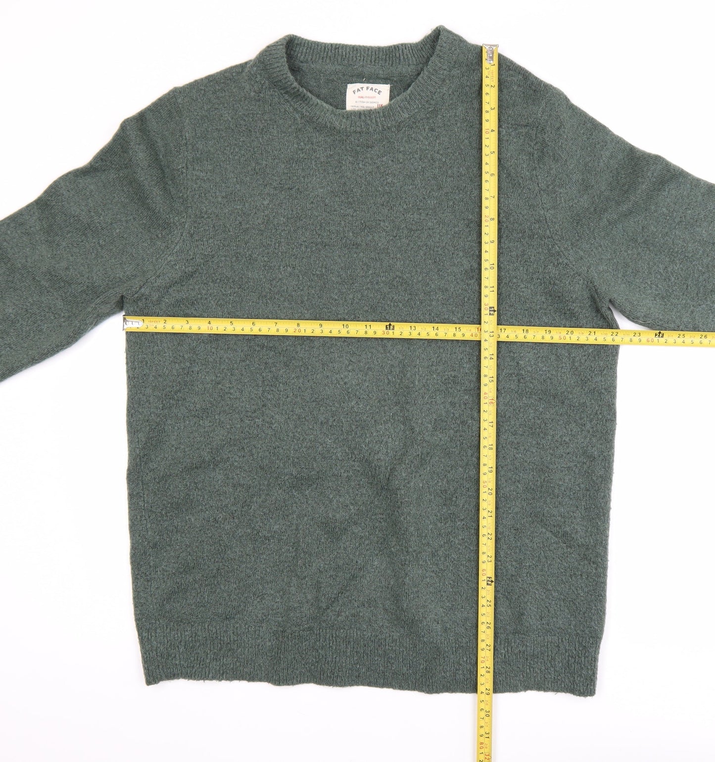Fat Face Men's Green Wool Blend Crew Neck Pullover Jumper L