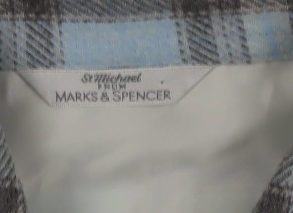 Marks and Spencer Men's Blue Plaid Flannel Long Sleeve Shirt M