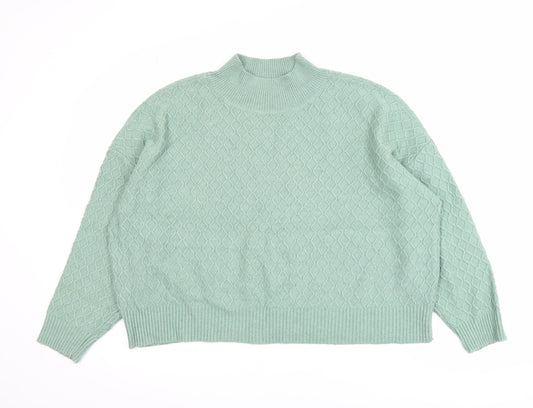 Fat Face Women Green Mock Neck Cable-Knit Jumper Size 14
