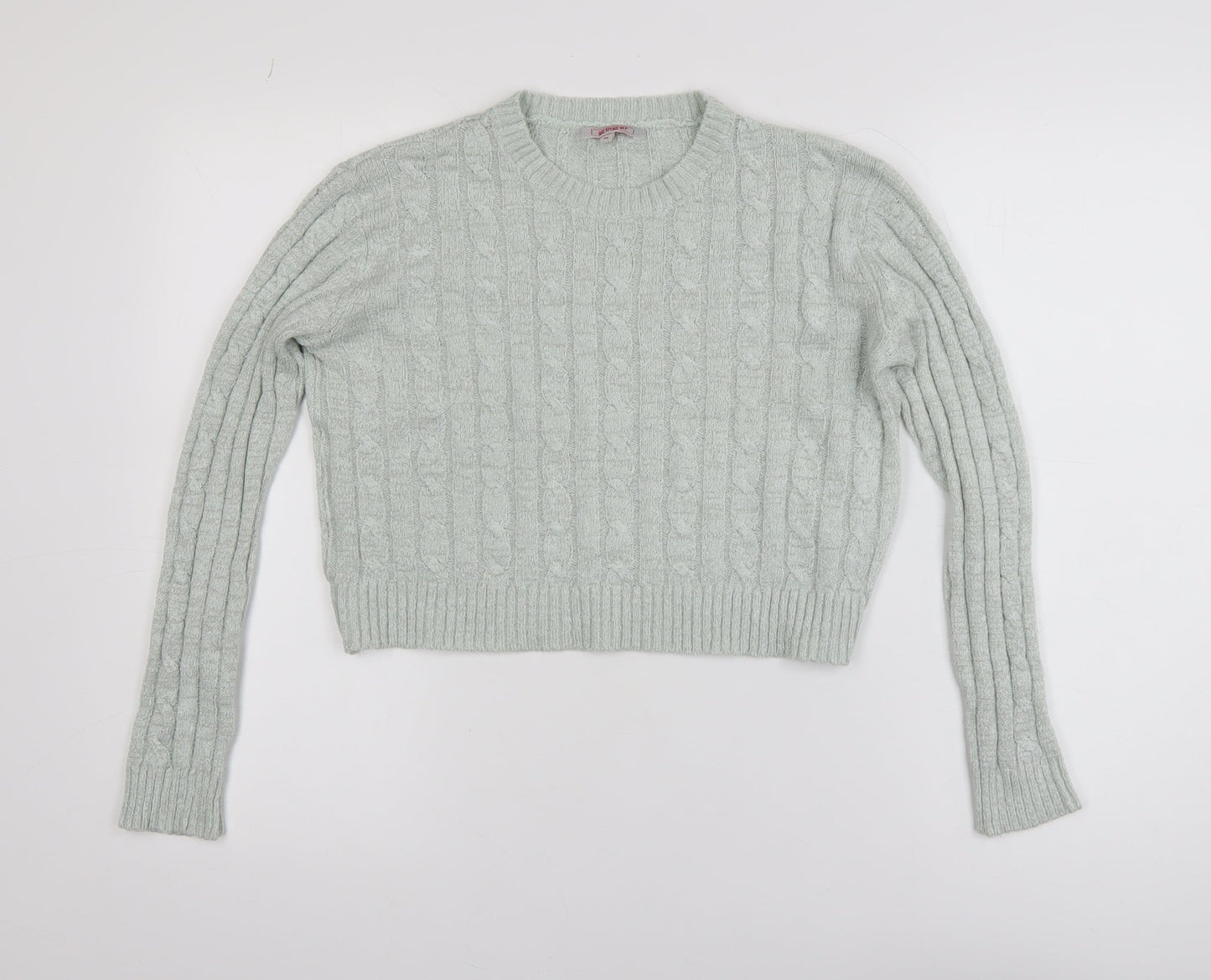 Ginger Womens Green Cable-Knit Crew Neck Pullover Jumper M
