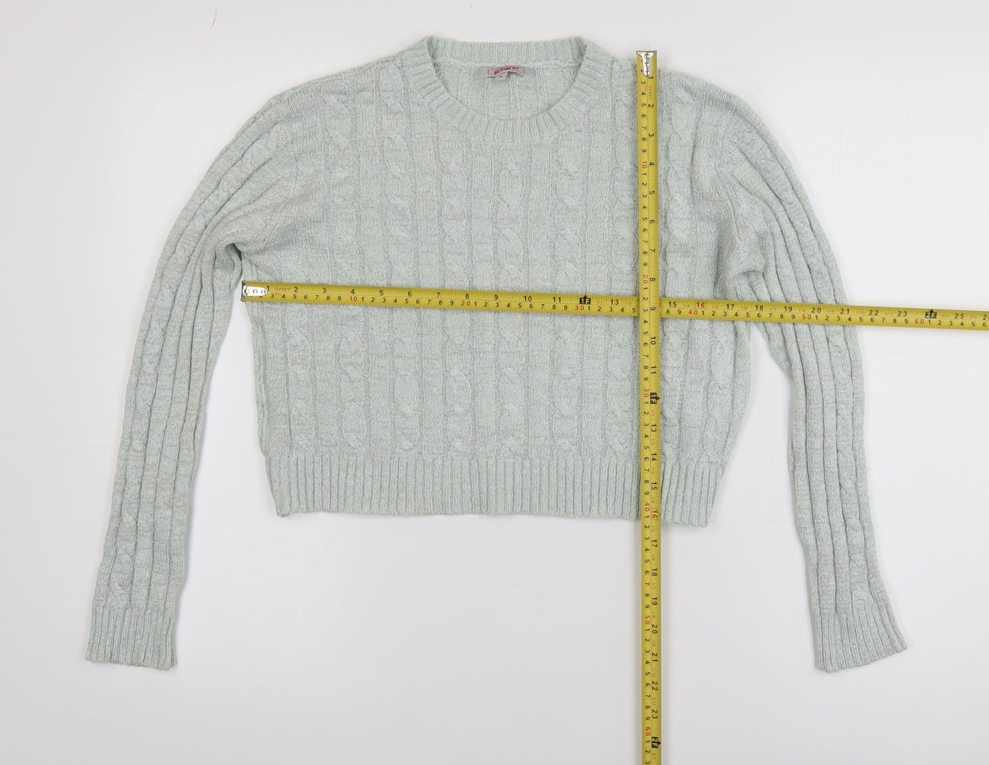 Ginger Womens Green Cable-Knit Crew Neck Pullover Jumper M
