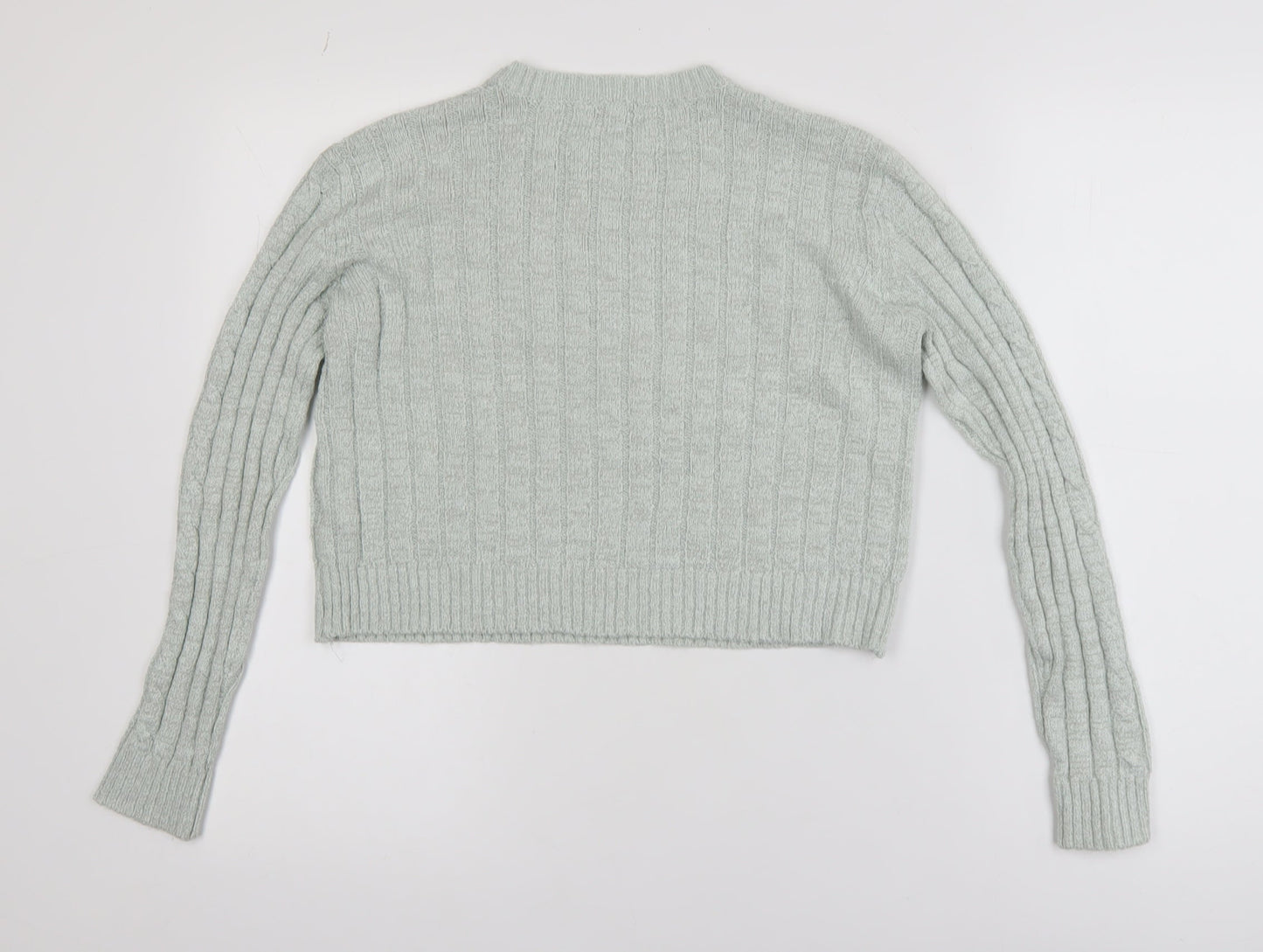 Ginger Womens Green Cable-Knit Crew Neck Pullover Jumper M
