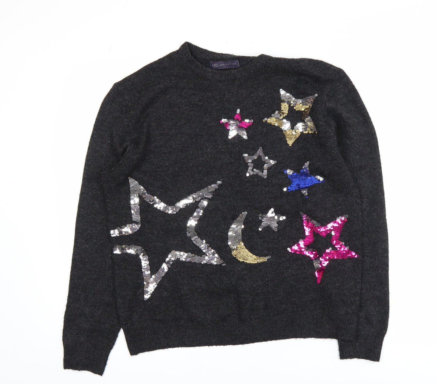 Marks and Spencer Womens Grey Sequin Stars Jumper Size L