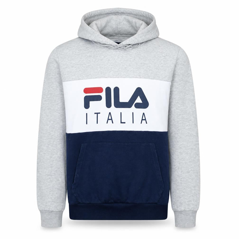FILA Men’s Grey Pullover Hoodie Small Logo Fleece Sweatshirt