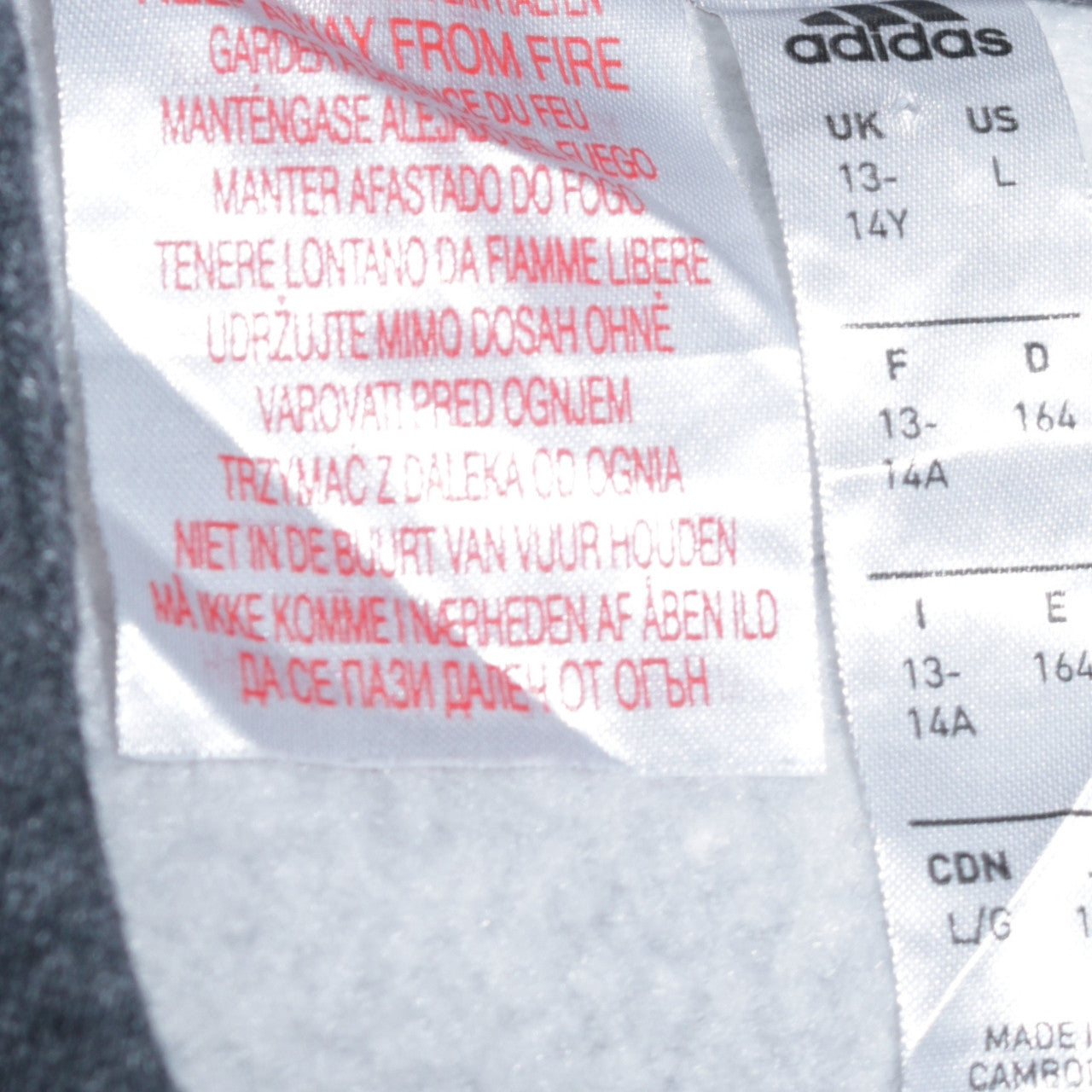 Adidas Boys Grey Fleece Pullover Hoodie Size 13-14 Years