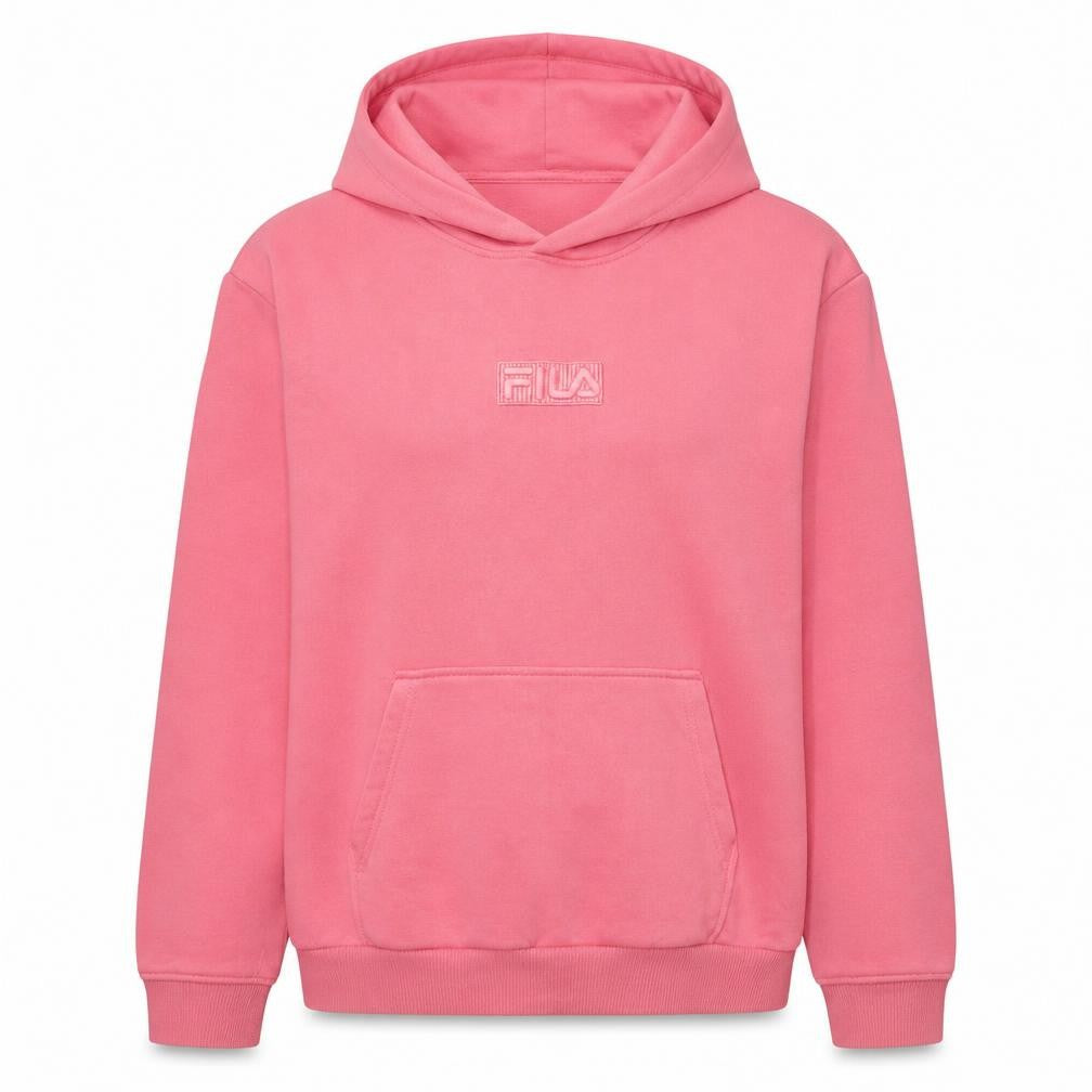 Fila Women Pink Pullover Hoodie L Logo Cotton Casual Sweatshirt