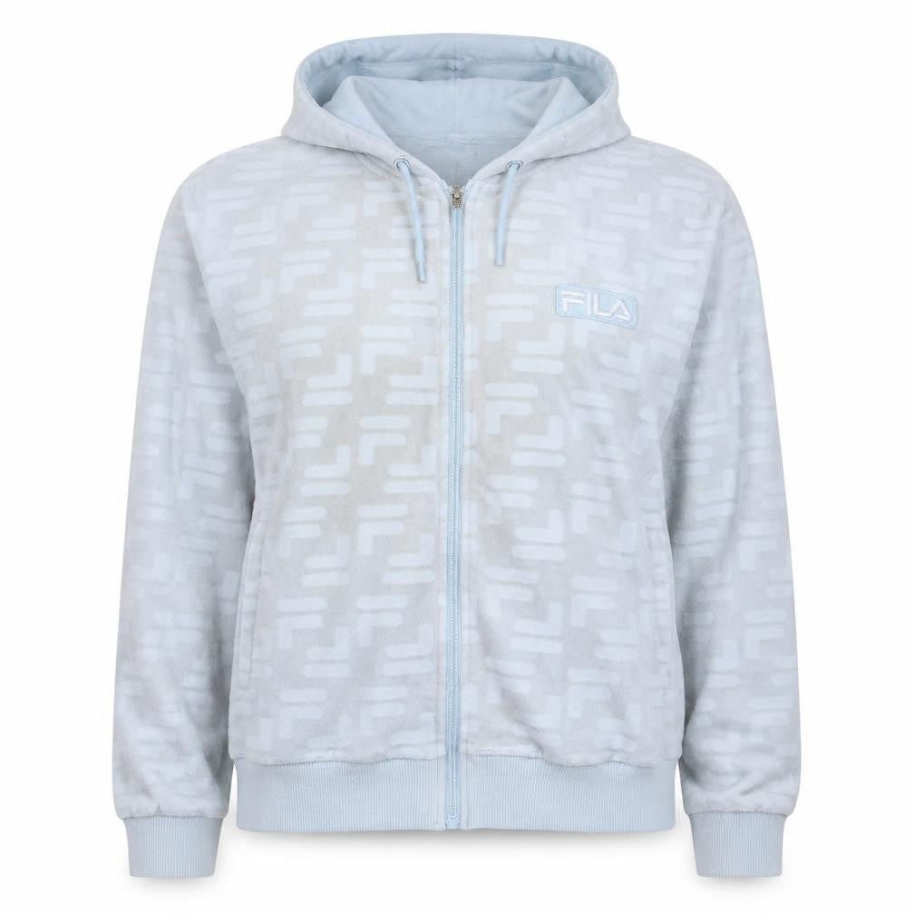 Fila Womens Blue Full Zip Velour Hoodie Size 12 Regular Fit