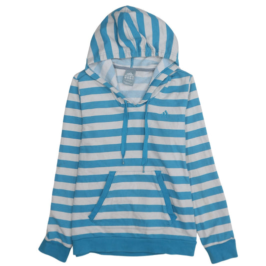 Adidas Womens Blue White Striped Pullover Hoodie Size 14