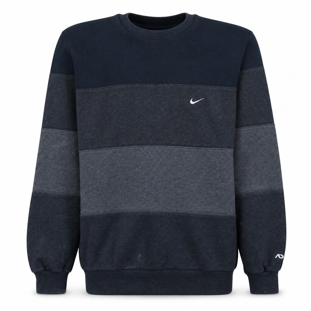 Nike Men's Blue Striped Pullover Sweatshirt M Crew Neck Fleece