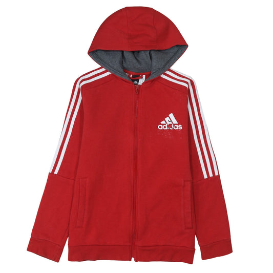Adidas Boys Red Full Zip Hoodie 13-14 Years Classic Sportswear