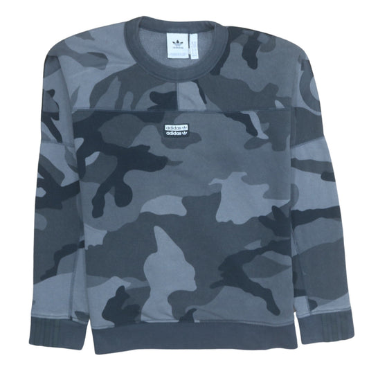 adidas Men's Grey Camouflage Crew Neck Pullover Sweatshirt XS
